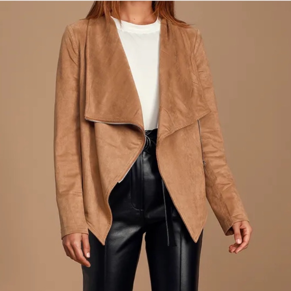 LULUS Wild at Heart Tan Vegan Suede Moto Jacket
